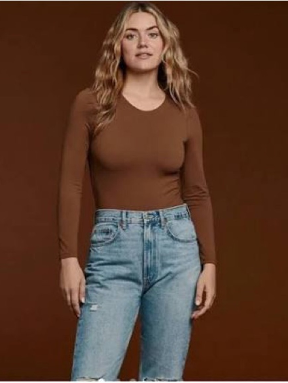 Nuuds Chocolate Crew Neck Long Sleeve Bodysuit